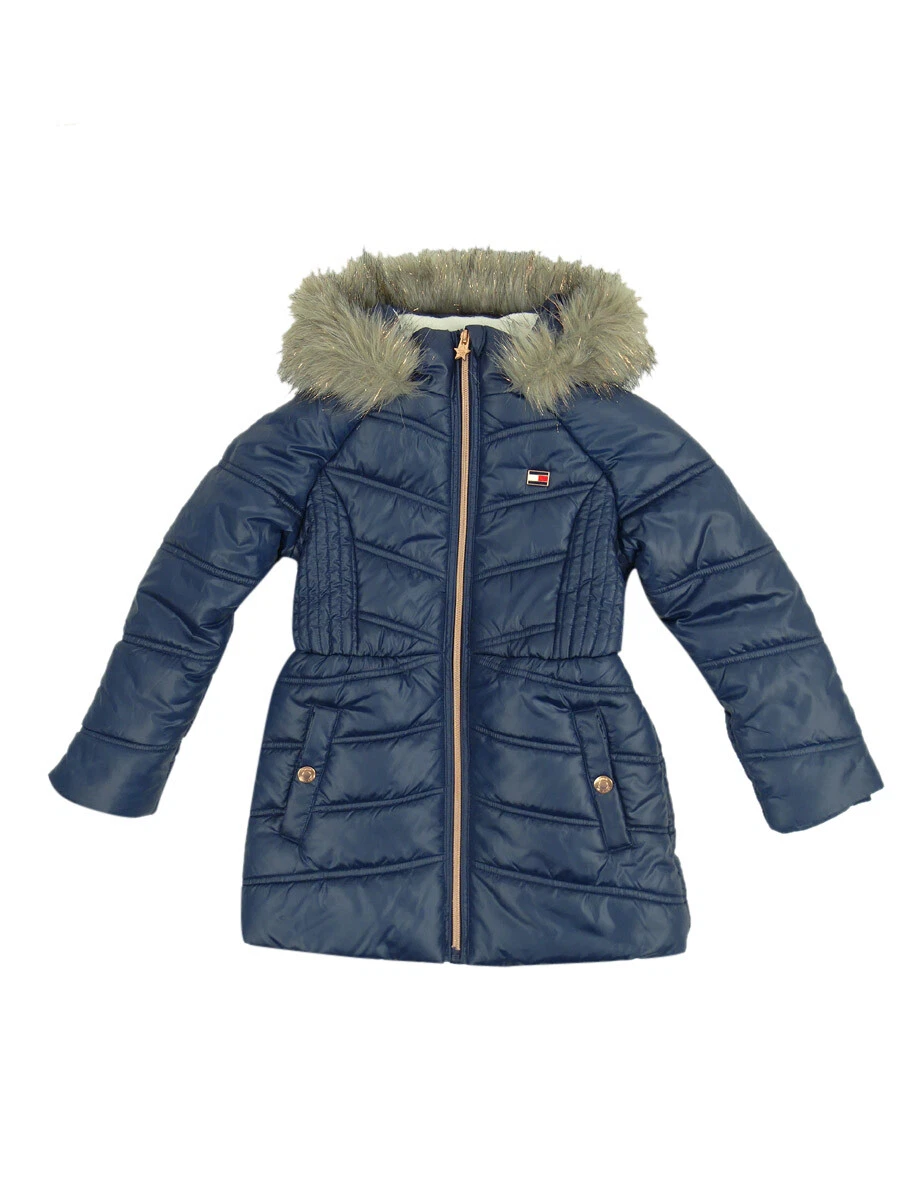 filthy Fristelse kontrast Tommy Hilfiger Big Girls Puffer Jacket With Faux Fur Hood (S(7), Navy) |  eBay