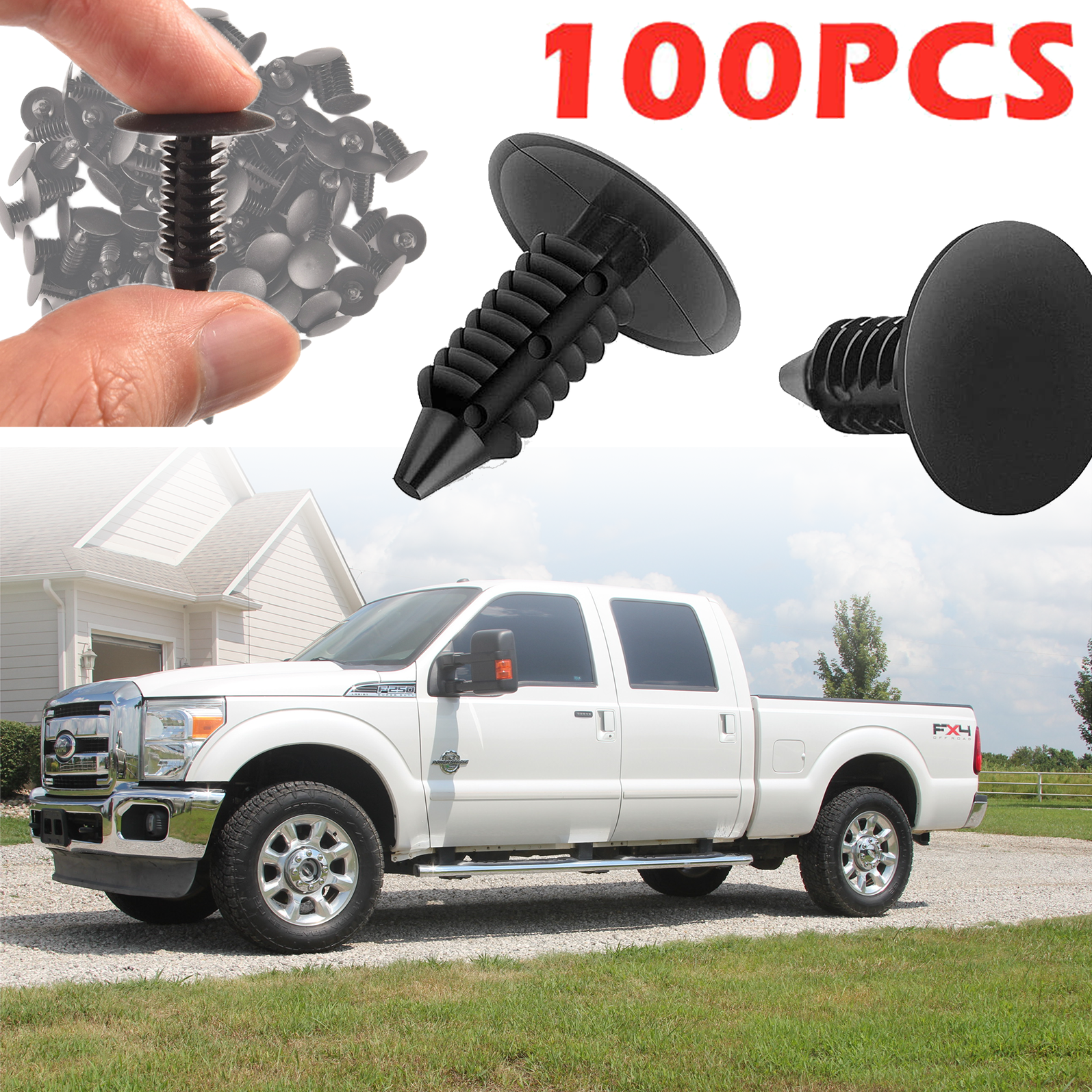 100PCS 8mm Black Car Bumper Clips Plastic Rivet Fasteners Fender Push Retainer