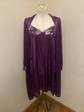 Vtg. Nylon Purple 2 Piece Gown / Robe Set
