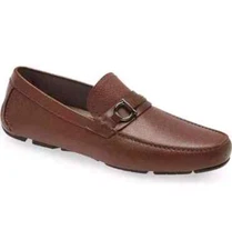 Salvatore Ferragamo BROWN Pebble Leather Remar Driving Loafers Shoe Size 9E