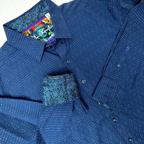 Robert Graham Shirt Mens Large Classic Fit Paisley Flip Cuff Striped Polka Dot