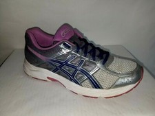 Zapatos para correr ASICS Gel Contend 4 plateados, azules y morados para mujer talla 9 T765N