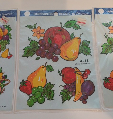 Vintage 1980 Decorcal Handpainted Lot of 3 SEALED Packs. A-18 & A-82 Fruit - Picture 2 of 6
