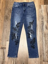 DG2 Womens Mid Rise Jeans Size 8 By Diane Gilman Dark Wash Tapered Denim Pants