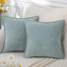 Chenille Soft Throw Pillow Covers 18x18 Set of 2, 18 x 18-Inch Aqua Haze