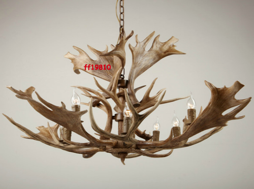 REPRODUCTION FALLOW/MULE DEER CHANDELIER, FAUX ANTLER LIGHTS, RUSTIC LAMPS - Picture 13 of 18