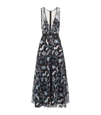 Sandro Dress 1 Blue Midi Blueshine Embroider Beaded Mesh V Neck Women s NWT $595