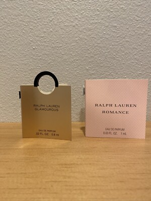 LOT Of (2)  Ralph Lauren Samples GLAMOROUS .02 oz / .8ml, ROMANCE .03 / 1 ml
