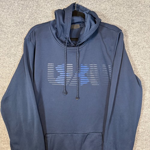Under Armour Sweater Mens 2XL XXL Blue Loose Sweatshirt Pullover Fleece Hoodie - Picture 3 of 9