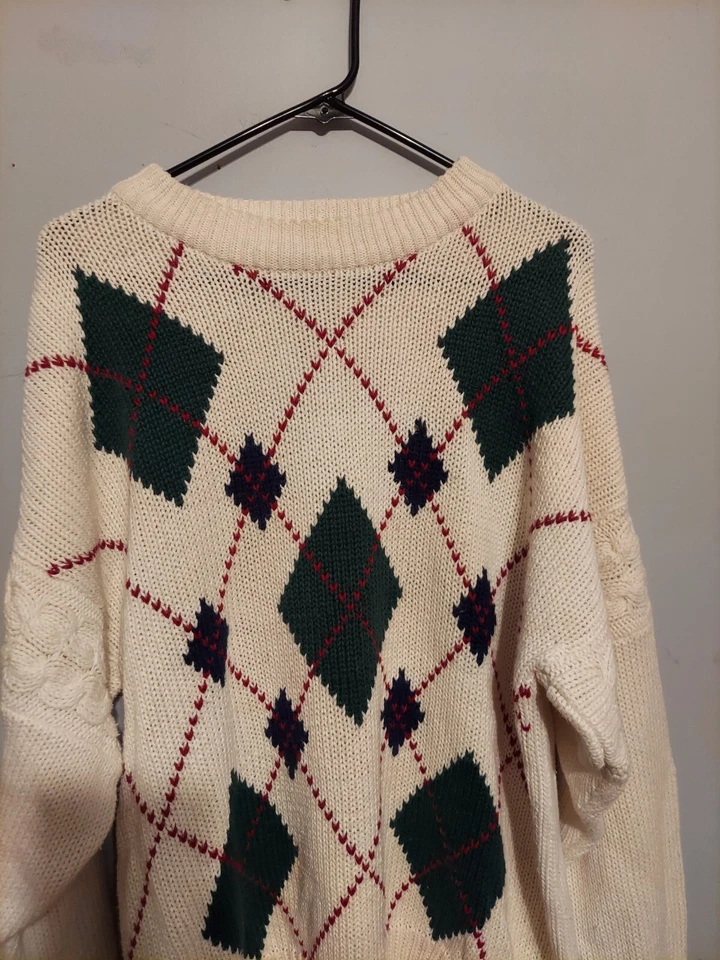 Vintage Grandpa Sweater M Cable Knit Preppy Argyle Old Money Academia Christmas - Image 2 of 4