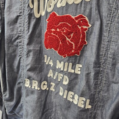 Diesel Jacket Mens Large Blue Hood Zip Chambray Varsity