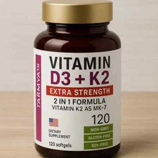 Vitamin D3 & Vitamin K2 (MK-7)  High Strength Softgels – 120 Capsules
