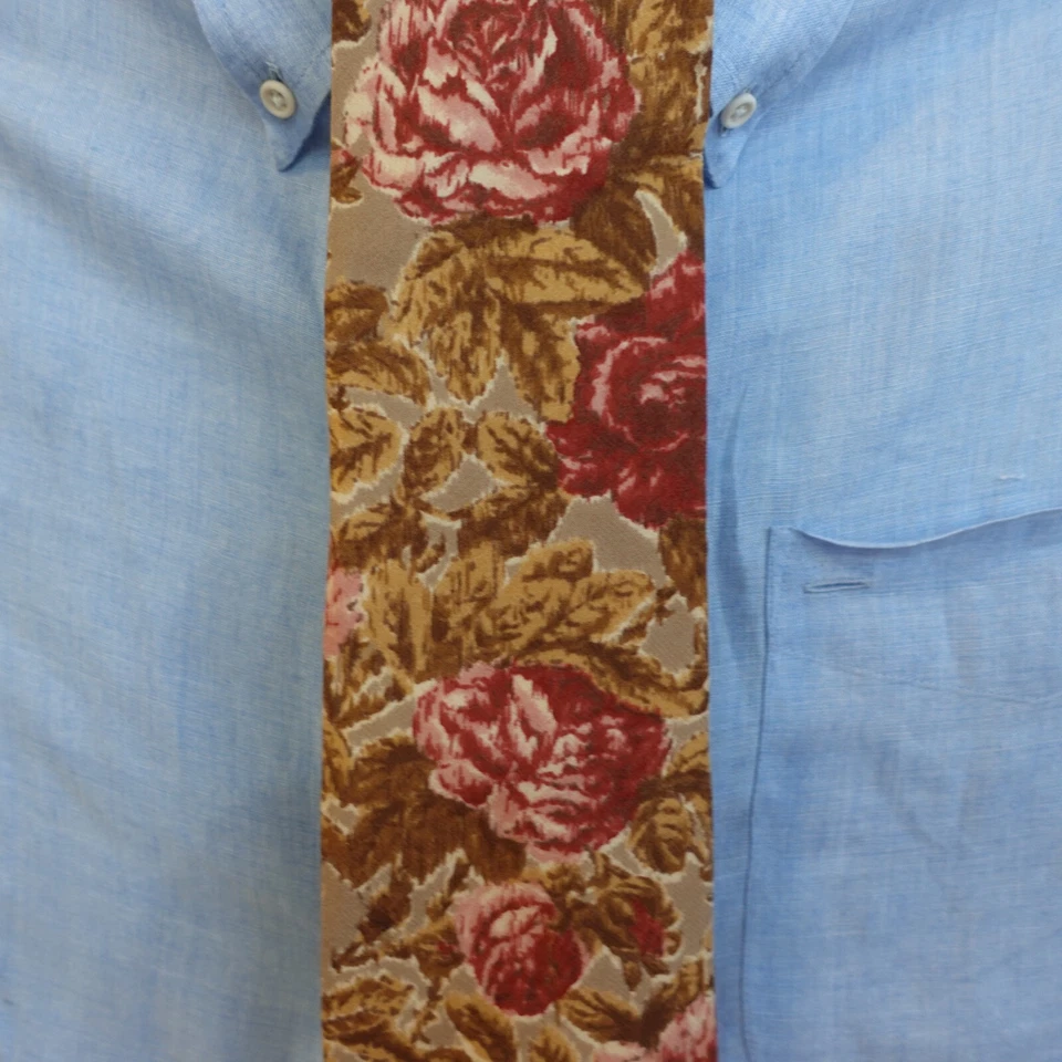 Corbata de cuello Valentino para hombre roja marrón floral seda hippie rosa flor Aloha ITALIA Foto 2 de 4