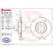 2x Bremsscheibe BREMBO 09.9145.11 passend für AUDI SEAT SKODA VW AUDI (FAW)