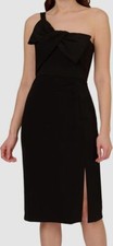 Adrianna Papell Womens Black Knit Crepe One-Shoulder Short Dress Size 10
