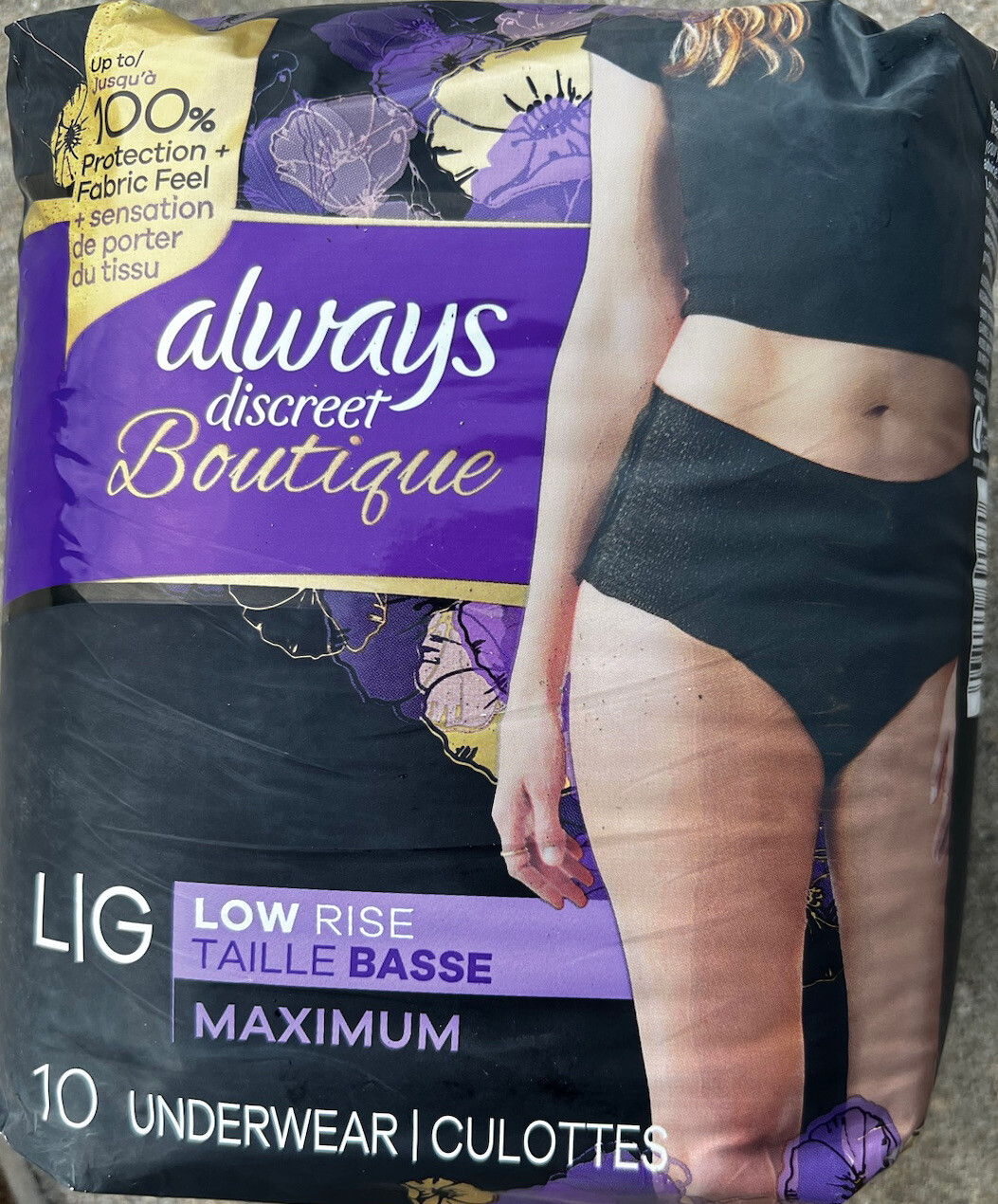 Always Discreet Boutique Underware Size L, Low Rise Maximum