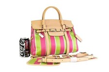 Tumi Famous Designer Style Tote Satchel Bag Rainbow Satin And Natural Leather