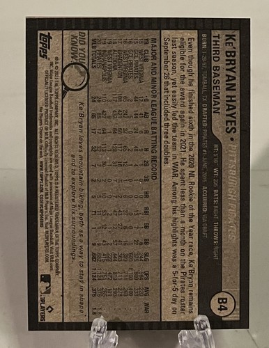 Topps Big League Box Top 2021 púrpura #B4 Kebryan Hayes radiocontrol novato piratas S446 - Imagen 2 de 2