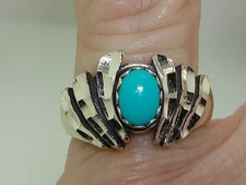 BEAUTIFUL UNIQUE WHEELER MFG. CO. STERLING SILVER TURQUOISE RING! SZ 6