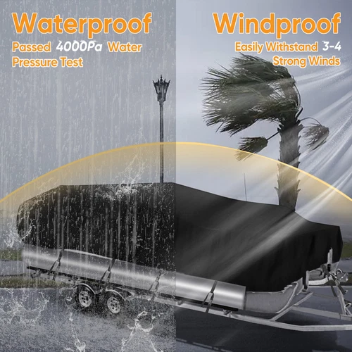 NEVERLAND 210D Heavy Duty Waterproof Boat Cover For Pontoon 21-24FT 104" Beam - Picture 4 of 13