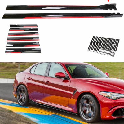 86.6''/2.2M Red Line Side Skirt Rocker Splitter Lip For Alfa Romeo Giulia 2015-22