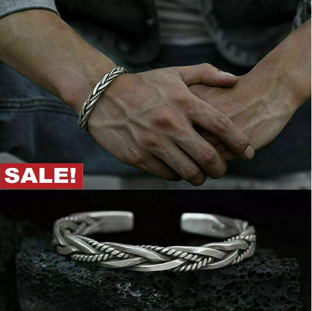 RIOSO 4Pcs Men's Cuff Bracelets Silver Cuff Bracelet Leaves Pattern Twisted  Open Cuff Bracelet, Stainless Steel, no gemstone : Buy Online at Best Price  in KSA - Souq is now : Fashion