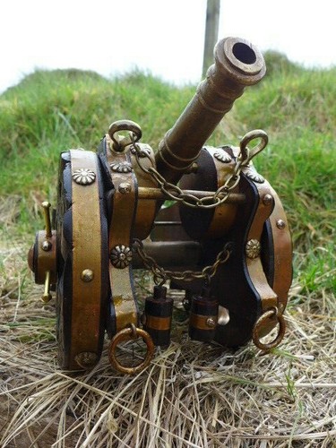 Modelo de cañón de latón de madera vintage hecho a mano adorno decorativo de coleccionista - Imagen 8 de 12