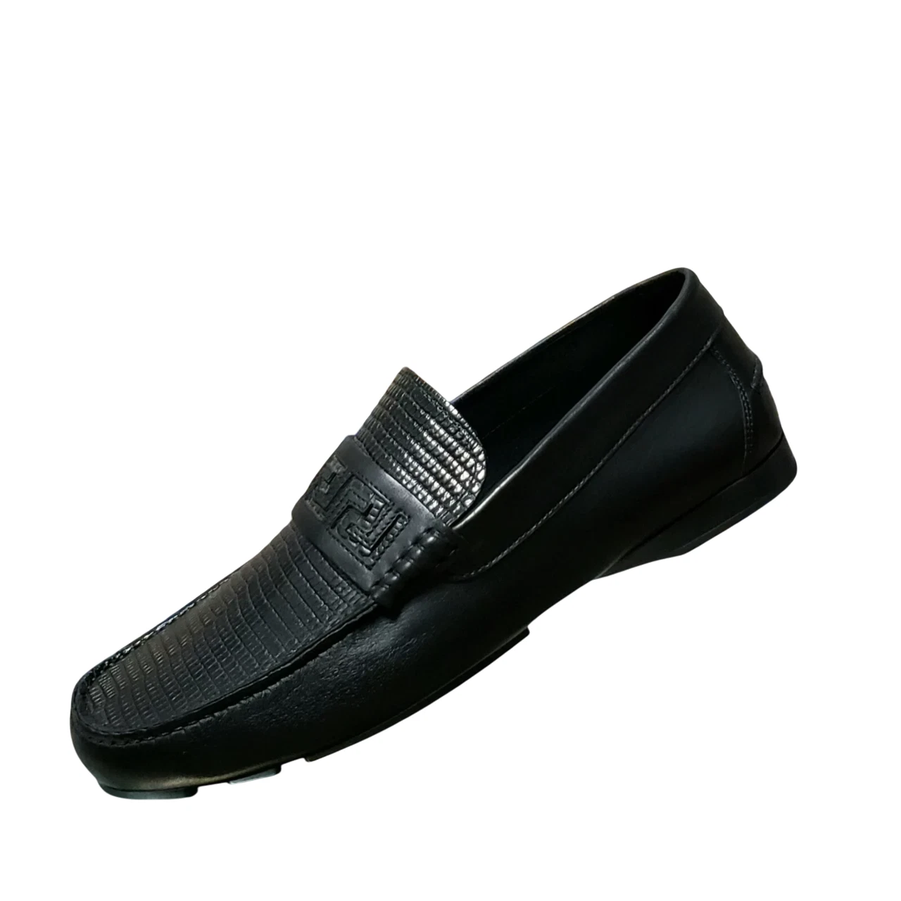 Versace Nero Stampa Pelle di Serpente Modello Chiave Greca 42 9