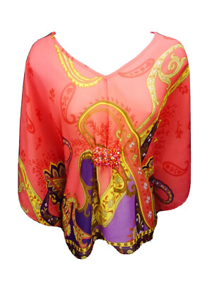 Medium Madison Paige Butterfly Resort Top Summer Pullover Blouse Shirt M