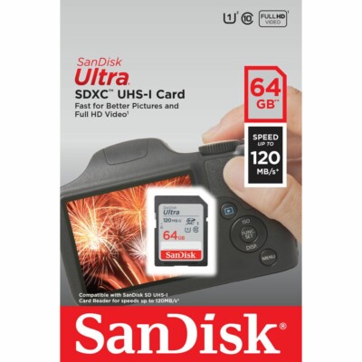 Sandisk Ultra SDXC Memory Card 64GB Class 10 UHS-I 120mb/s SDSDUN4-064G