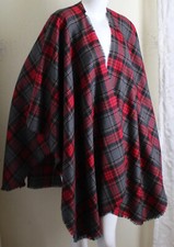 Estate Fine Light Wool Lux Red Tartan Plaid Cape Poncho Jacket S M L Xl 1x 2x 3x