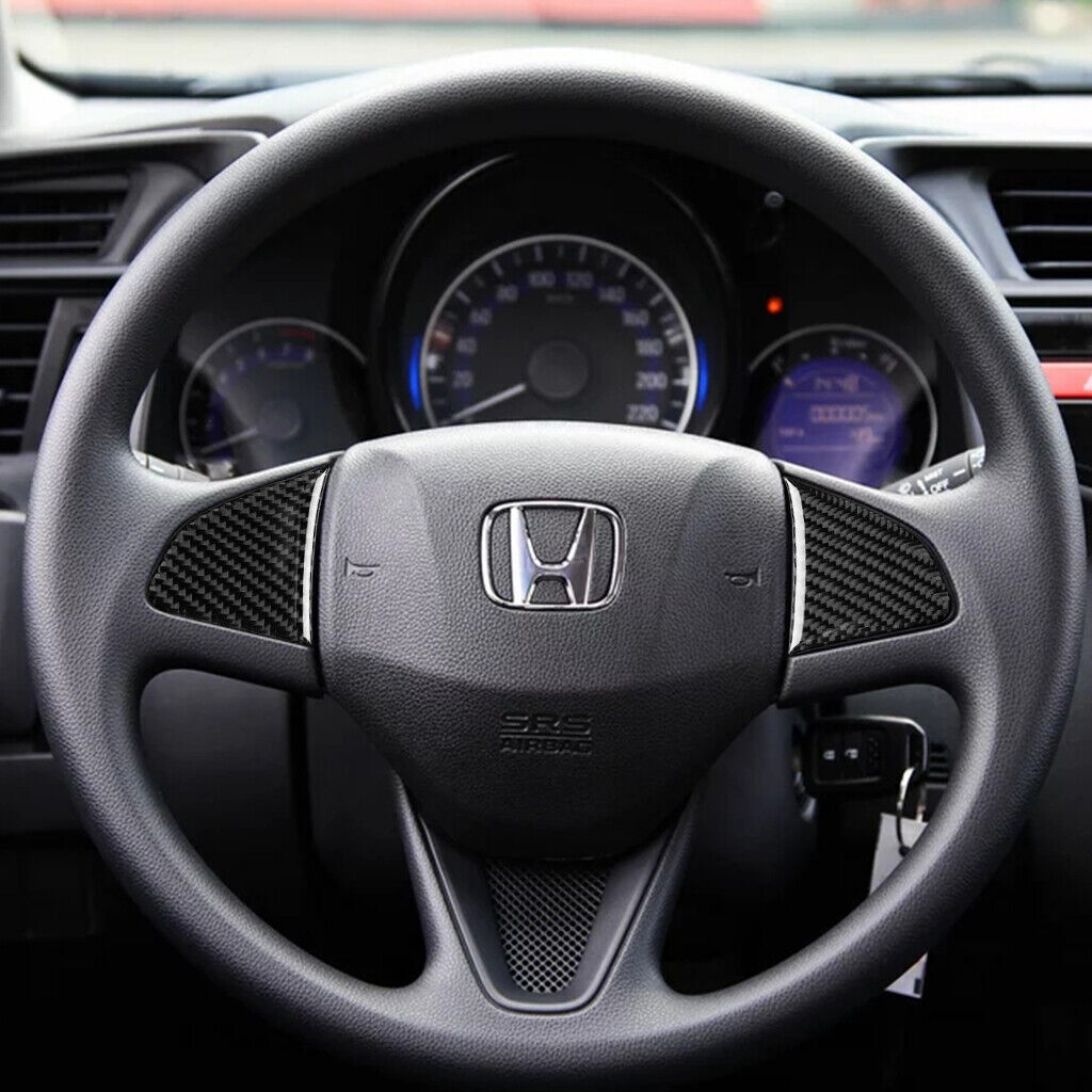 2Pcs Carbon Fiber Interior Steering Wheel Button Cover Trim For