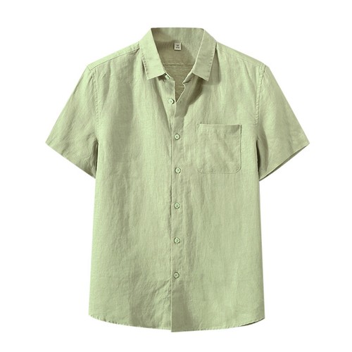 Camicia uomo maniche corte lino casual cotone abbassato tinta unita bottoni - Foto 7 di 30
