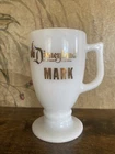 Vtg Disneyland Milk Glass Pedestal MARK Cup Irish Coffee Mug Gold Name Disney