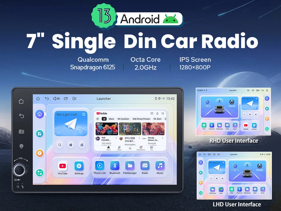 JOYING Autoradio 7 Zoll Android 13 Qualcomm GPS Navi Bluetooth CarPlay 8Kern FM - Bild 2 von 4