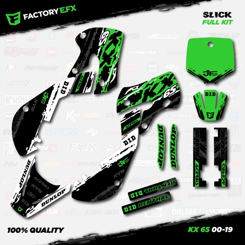Kit de gráficos de carreras resbaladizas blanco y verde para calcomanía Kawasaki 00-24 Kx65 Kx 65 - Imagen 2 de 5