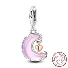 MULA 925 Sterling Silver Pink CZ DIY Charm Romantic Moon LOVE For Women Bracelet