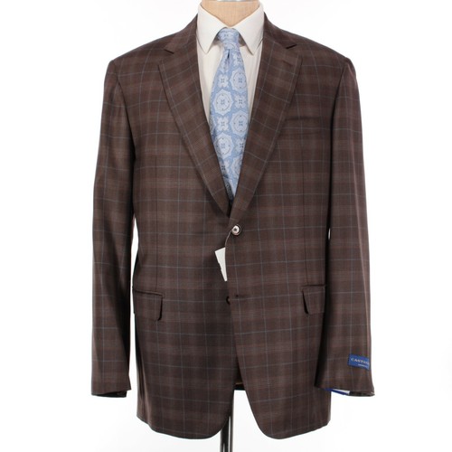 Castangia NWT 100% Wool Super 130s Sport Coat Size 56L US 46 Browns/Blue Plaid