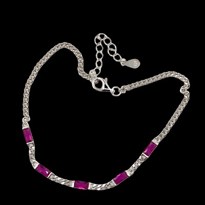 GENUINE 925 Silver 2.6x5mm Ruby Emerald Shape Bracelet Cuban Chain 6.75-8''
