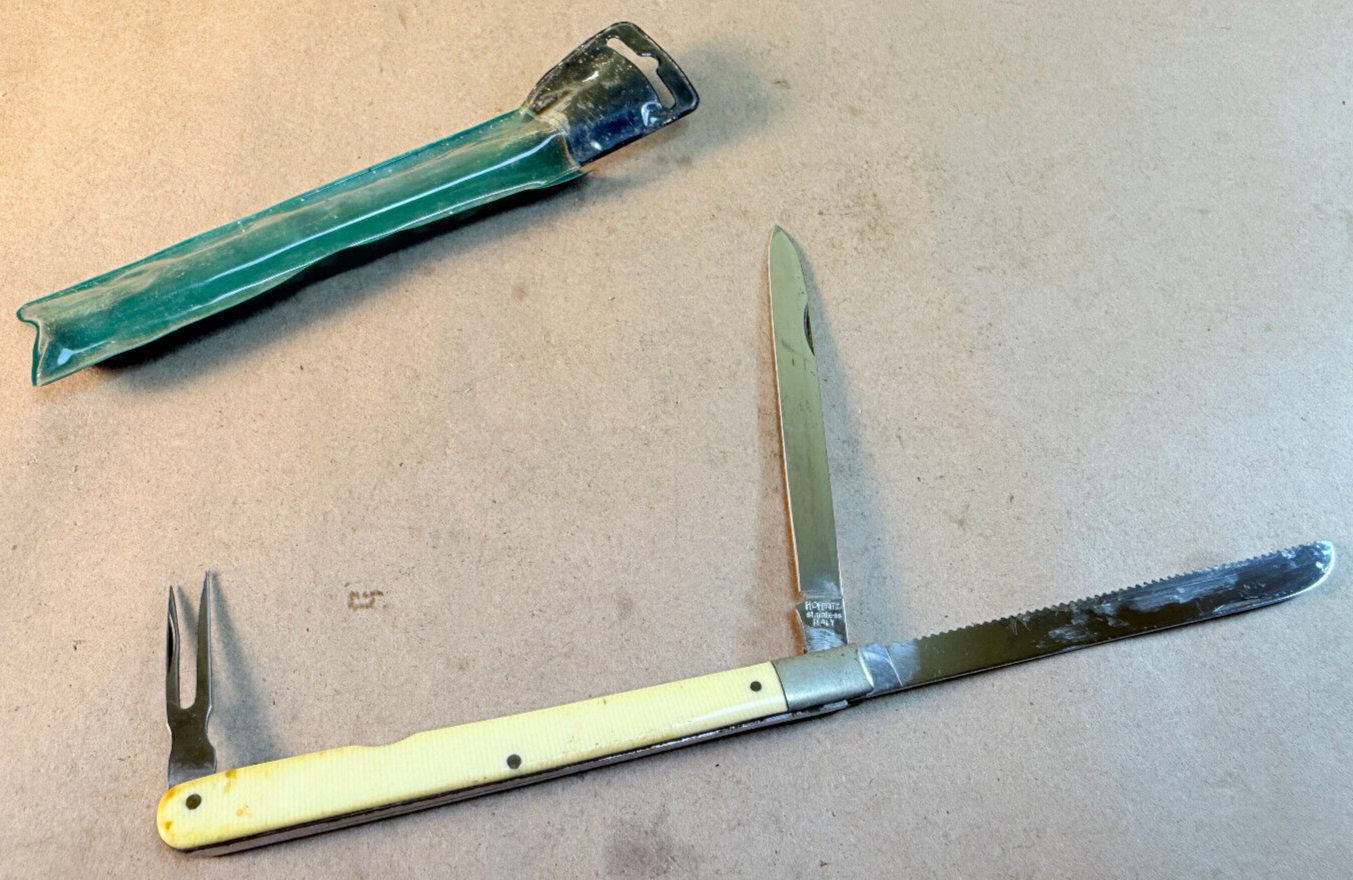 Hoffritz Italy Melon Tester Fork + Blade Yellow Handle Folding Blade Pocketknife