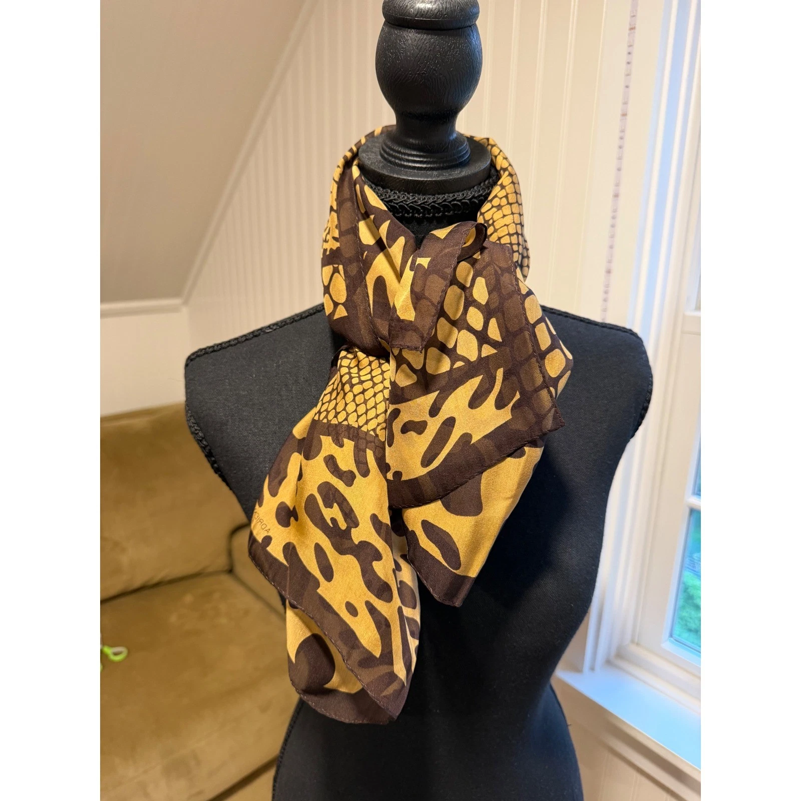 VTG Adrienne Landau Studio Silk Leopard Snakeskin Animal Print Square Scarf