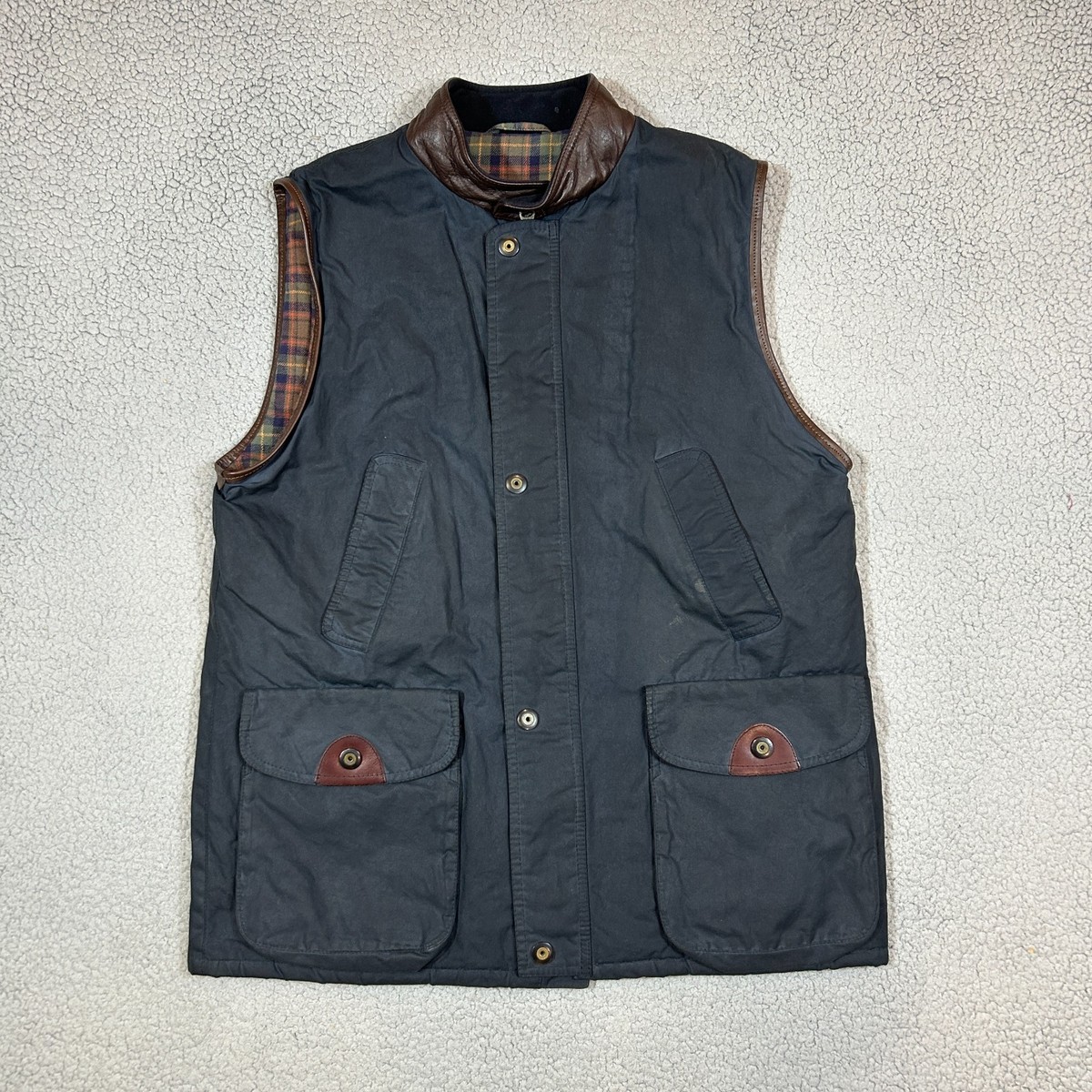 MICHAEL MORTELL COUNTRY Waxed Vest Plaid Fleece Full Zip Hunting Size Small
