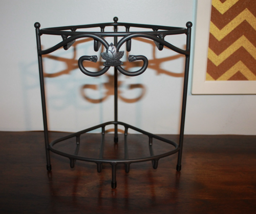 Longaberger Countertop Wrought Iron Corner Stand & Basket W/ Wood Shelf NEW - Picture 3 of 4
