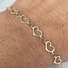 Real 14k gold heart bracelet 7.25 Inches Long