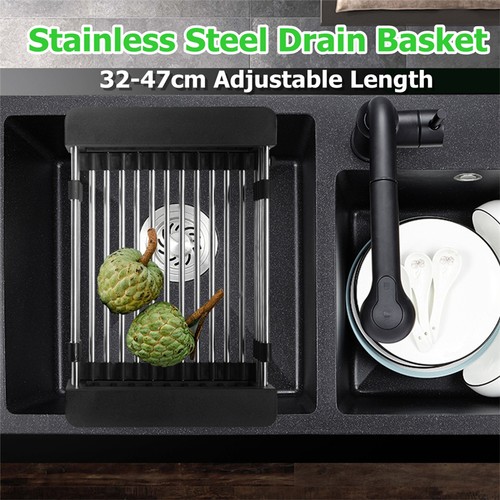 Stainless Steel Retractable Sink Drain Basket Kitchen Drying Rack Adjustable - Afbeelding 2 van 9