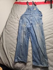 Carhartt Denim Bib Overalls Mens Size 40x32 Medium Wash Workwear Western R07 DST