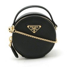 Prada Saffiano Leather Mini Pouch Crossbody Women Black One Size