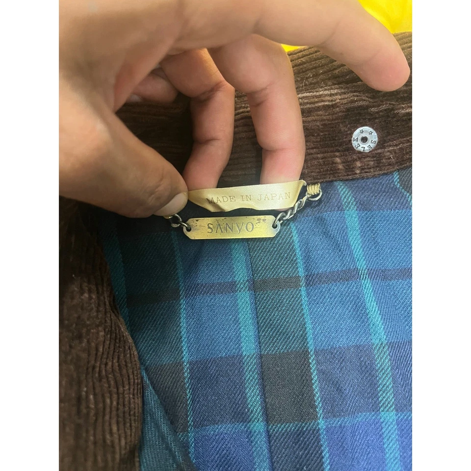 Chaqueta impermeable Sanyo amarilla con capucha y forro a cuadros hecha en Japón XL Foto 4 de 4