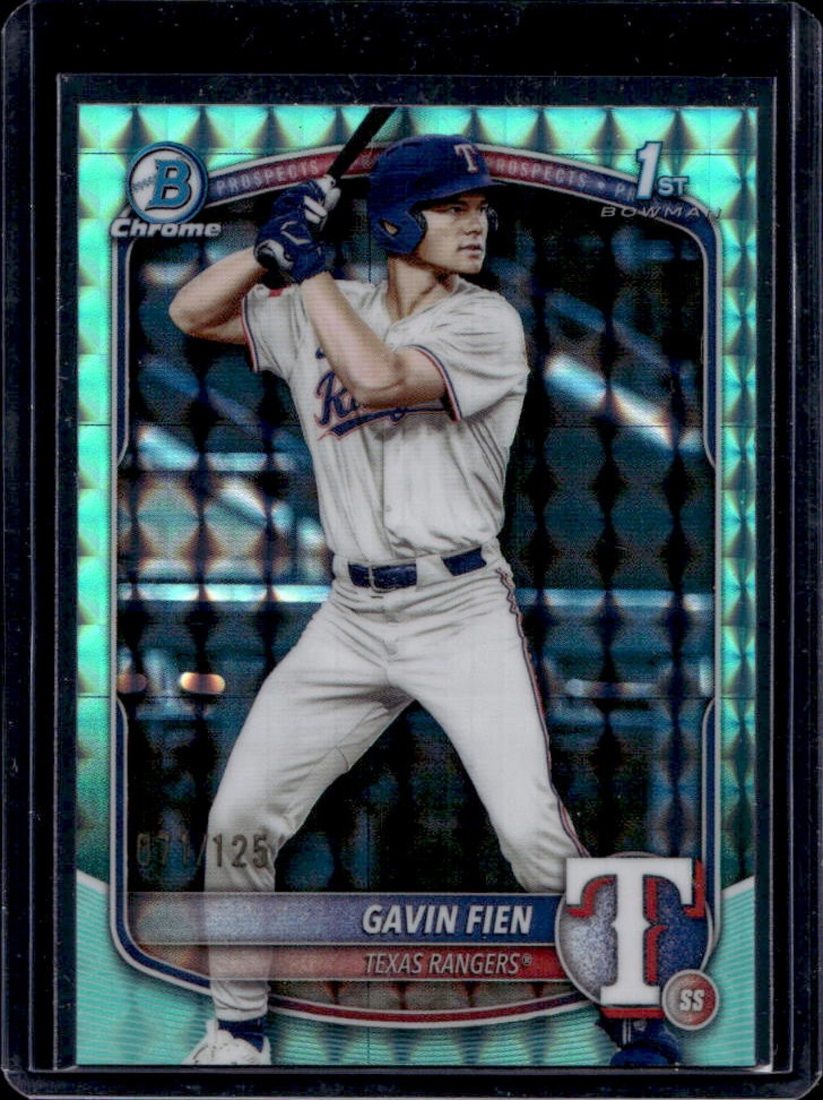2025 Bowman Draft Gavin Fien Chrome Aqua Geometric Refractor 1st #/125 Rangers