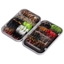 Fly Fishing Assorted Flies Kit, Pack of 64 pcs Including Dry and Wet Flies